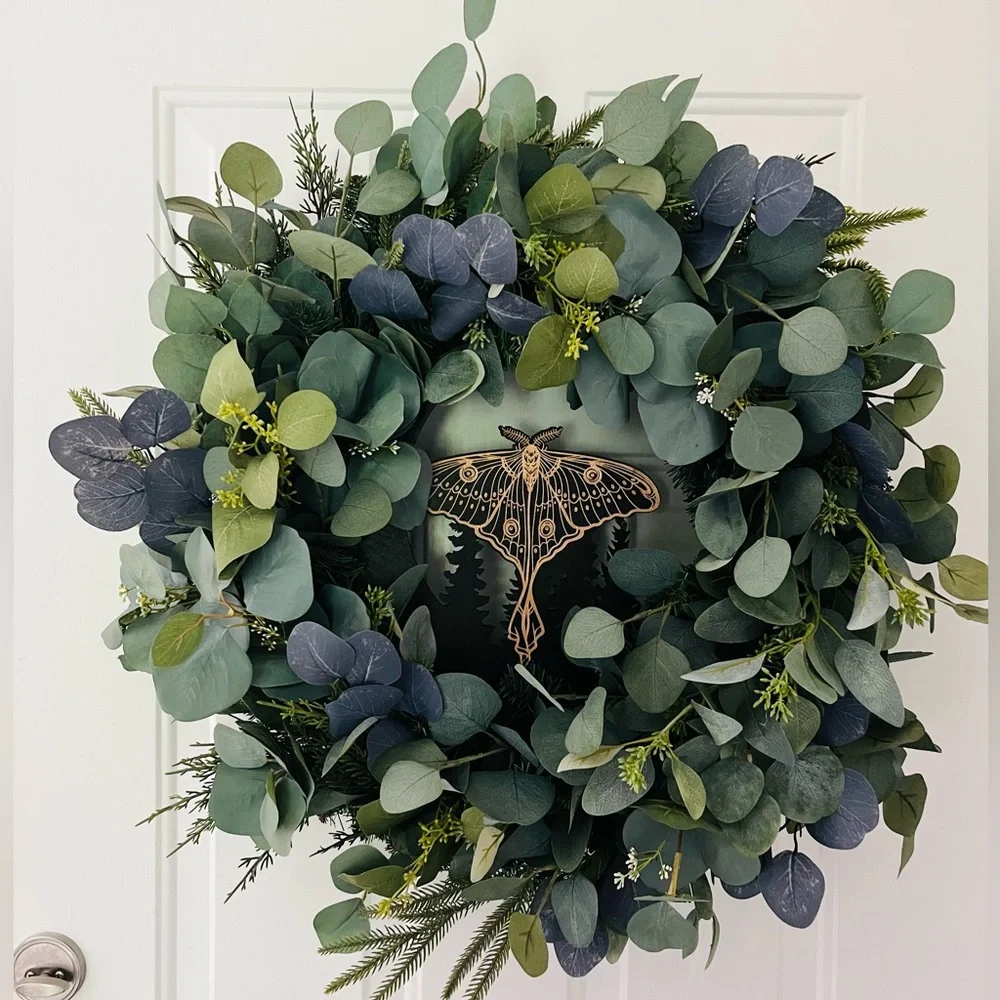 Hand Crafted Mixed Eucalyptus Death Head Skull Moth Wreath Door Wall Large 24”